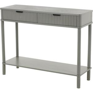 image:imageDeco 79 Wood Handmade Living Room Console Table 2 Drawer Table with Black Handle and Ribbed Front Entryway Table 36 x 13 x 28 Gray
