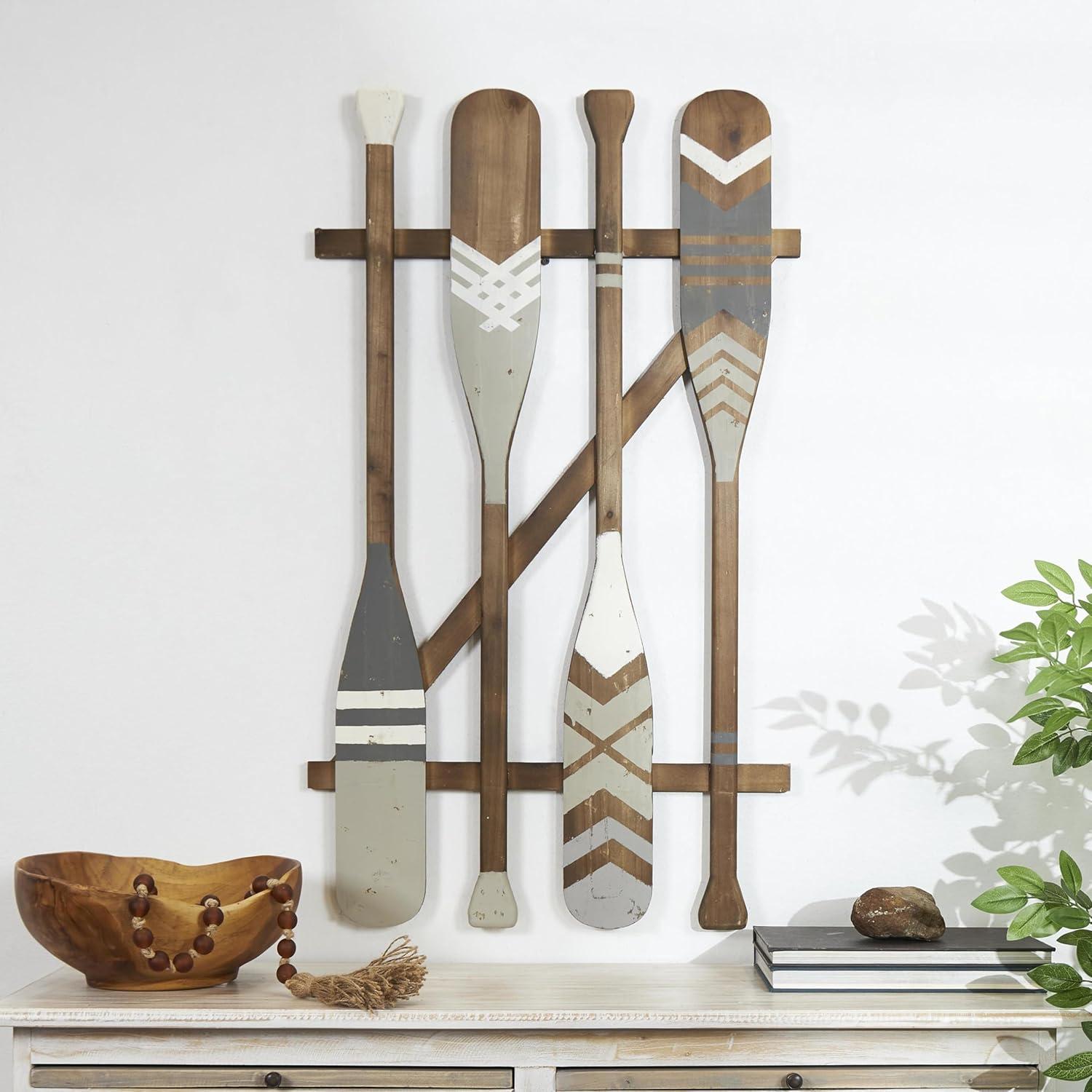 image:imageDeco 79 Wooden Paddle Home Wall Decor Novelty Canoe Oar Wall Sculpture with Arrow and Stripe Patterns Wall Art 6 x 1 x 41 Multi ColoredLight Gray