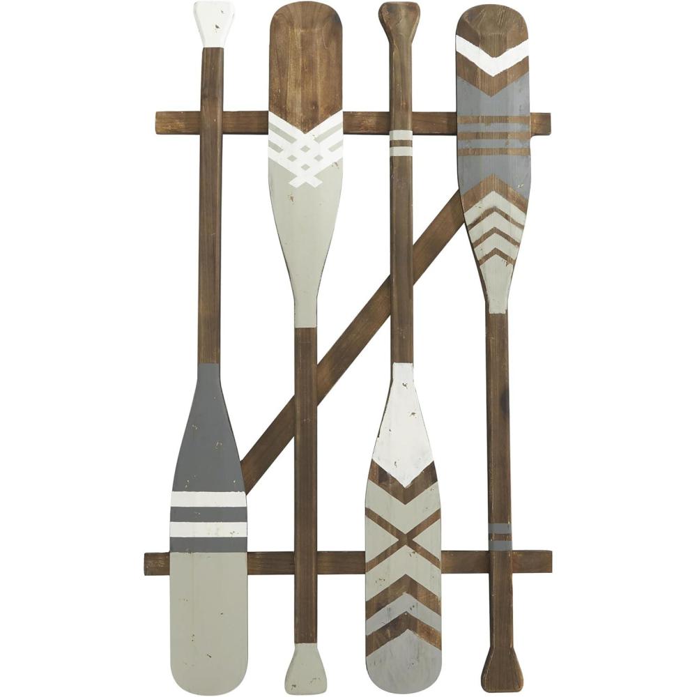 image:imageDeco 79 Wooden Paddle Home Wall Decor Novelty Canoe Oar Wall Sculpture with Arrow and Stripe Patterns Wall Art 6 x 1 x 41 Multi ColoredLight Gray