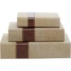 image:imageDeco 79 Linen Fabric Decorative Box Faux Storage Book Book Shaped Boxes with Faux Leather Detailing Set of 3 Decorative Keepsake Boxes 15 12 9H BrownBrown