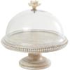 image:imageDeco 79 Mango Wood Decorative Cake Stand Cake Plate with Glass Dome Stand 12 x 12 x 12 CreamCream