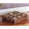 image:imageDeco 79 Mango Wood Tic Tac Toe Game Set with Gold Inlay 11 x 13 x 3 Dark Brown