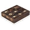 image:imageDeco 79 Mango Wood Tic Tac Toe Game Set with Gold Inlay 11 x 13 x 3 Dark Brown