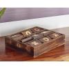 image:imageDeco 79 Mango Wood Tic Tac Toe Game Set with Gold Inlay 11 x 13 x 3 Dark Brown