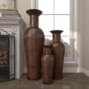 image:imageDeco 79 Metal Decorative Vase Indoor Outdoor Tall Floor Bottleneck Centerpiece Vases with Bubble Texture and Studs Set of 3 Flower Vases for Home Decoration 50 35 26H Dark BrownDark Brown