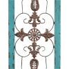 image:imageDeco 79 Wood Scroll Home Wall Decor Arabesque Wall Sculpture with Metal Fleur De Lis Relief Wall Art 14 x 1 x 47 TealTeal