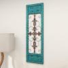 image:imageDeco 79 Wood Scroll Home Wall Decor Arabesque Wall Sculpture with Metal Fleur De Lis Relief Wall Art 14 x 1 x 47 TealTeal