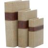 image:imageDeco 79 Linen Fabric Decorative Box Faux Storage Book Book Shaped Boxes with Faux Leather Detailing Set of 3 Decorative Keepsake Boxes 15 12 9H BrownBrown