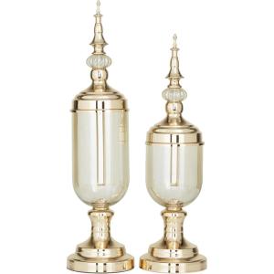image:imageCosmoLiving by Cosmopolitan Metal Living Room Decorative Jars Decorative Container with Finial Lids Set of 2 Jar with Lid 22 19H Gold