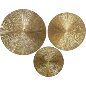 image:imageCosmoLiving by Cosmopolitan Wooden Plate Home Wall Decor Carved Radial Wall Sculpture Set of 3 Wall Art 24 20 16H GoldGold