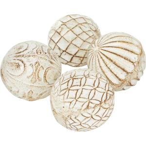 image:imageDeco 79 Ceramic Handmade Carved Decorative Ball Orbs amp Vase Filler with Varying Patterns Set of 4 4W 4H WhiteWhite