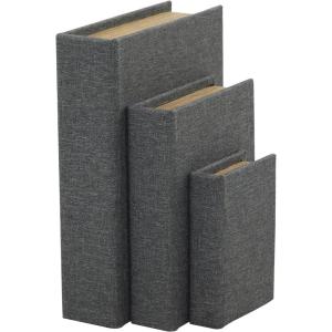 image:imageDeco 79 Linen Fabric Decorative Box Faux Storage Book Book Shaped Boxes with Faux Leather Detailing Set of 3 Decorative Keepsake Boxes 15 12 9H BrownLight Gray
