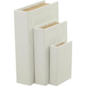 image:imageDeco 79 Linen Fabric Decorative Box Faux Storage Book Book Shaped Boxes with Faux Leather Detailing Set of 3 Decorative Keepsake Boxes 15 12 9H BrownWhite