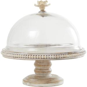 image:imageDeco 79 Mango Wood Decorative Cake Stand Cake Plate with Glass Dome Stand 12 x 12 x 12 CreamCream