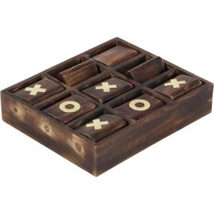 image:imageDeco 79 Mango Wood Tic Tac Toe Game Set with Gold Inlay 11 x 13 x 3 Dark Brown