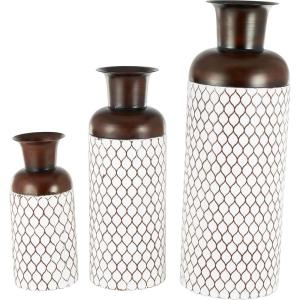 image:imageDeco 79 Metal Decorative Vase Indoor Outdoor Tall Floor Bottleneck Centerpiece Vases with Bubble Texture and Studs Set of 3 Flower Vases for Home Decoration 50 35 26H Dark BrownWhite
