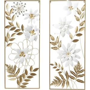 image:imageDeco 79 Metal Floral Home Wall Decor Wall Sculpture with Gold Frame Set of 2 Wall Art 14W 35H Gold