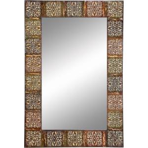 image:imageDeco 79 Metal Floral Room Wall Mirror Entryway Mirror with Embossed Metal Wall Mounted Mirror 24 x 2 x 36 Multi Colored