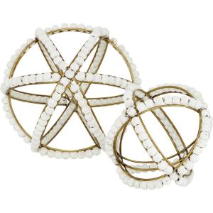 image:imageDeco 79 Metal Geometric Handmade Decorative Sculpture Beaded Home Decor Statues Set of 2 Accent Figurines 7 5H WhiteWhite