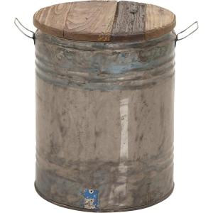image:imageDeco 79 Metal Side End Accent Table End Table with Brown Wood Top Side Table 16 x 16 x 20 Gray