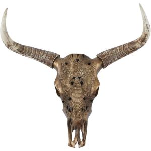 image:imageDeco 79 Polystone Cow Home Wall Decor Carved Skull Wall Sculpture Wall Art 28 x 7 x 30 Bronze