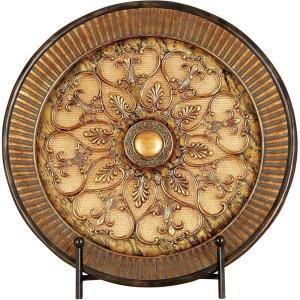 image:imageDeco 79 Polystone Scroll Embossed Detail Charger with Stand 16 x 16 x 1 GoldGold