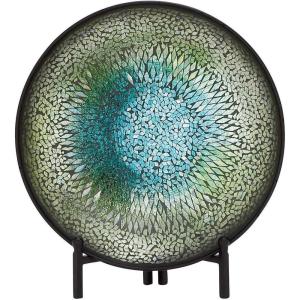 image:imageDeco 79 Polystone Scroll Embossed Detail Charger with Stand 16 x 16 x 1 GoldGreen