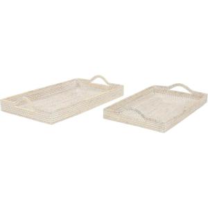 image:imageDeco 79 Rattan Handmade Living Room Decor Tray Woven Ottoman Tray with Slot Handles Serving Tray 23 x 22 x 3 BrownCream