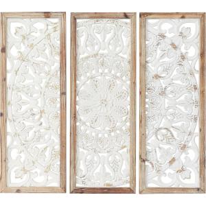 image:imageDeco 79 Wood Floral Home Wall Decor Intricately Carved Wall Sculpture with Mandala Design Set of 3 Wall Art 35 35 35H WhiteSet of 3 Wall Art 35  35  35H
