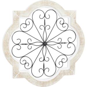 image:imageDeco 79 Wooden Scroll Home Wall Decor Wall Sculpture with Metal Scroll Work Wall Art 22 x 1 x 22 White
