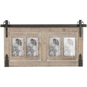 image:imageDeco 79 Wood 4 Slot Wall Photo Frame with Metal Accent 26 x 1 x 14 Brown SMALL SIZE26 x 1 x 14
