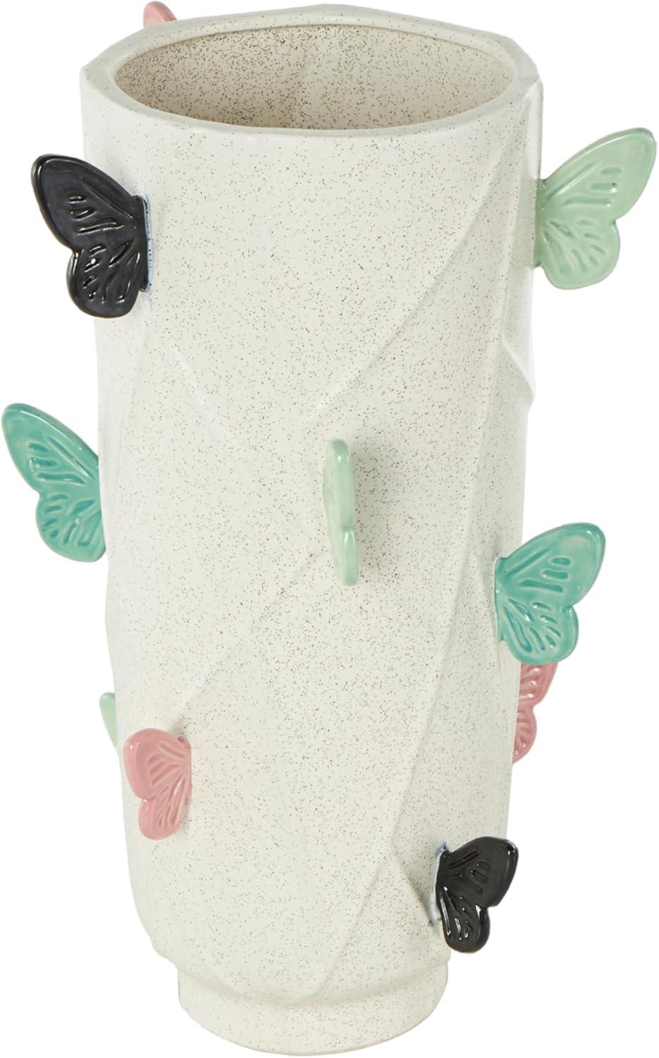 image:imageDeco 79 Ceramic Butterfly Decorative Vase Wide Centerpiece Vase with Multicolor Accents Flower Vase for Home Decoration 9 x 10 x 16 WhiteWhite
