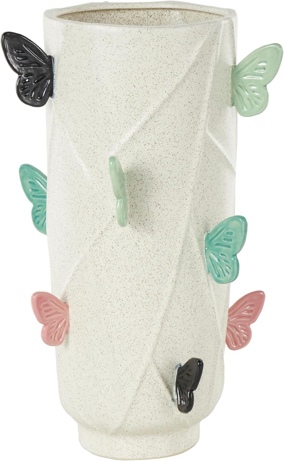 image:imageDeco 79 Ceramic Butterfly Decorative Vase Wide Centerpiece Vase with Multicolor Accents Flower Vase for Home Decoration 9 x 10 x 16 WhiteWhite