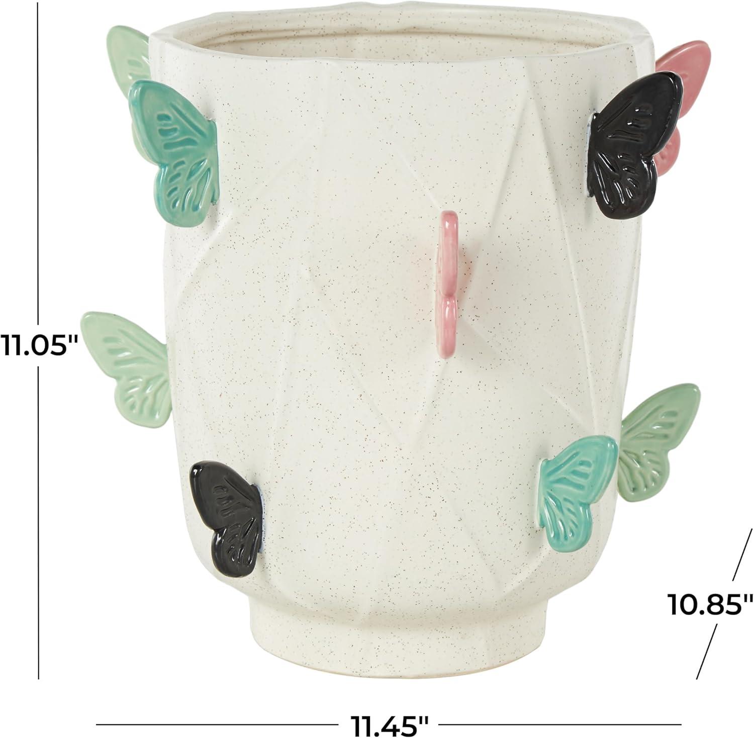 image:imageDeco 79 Ceramic Butterfly Decorative Vase Wide Centerpiece Vase with Multicolor Accents Flower Vase for Home Decoration 9 x 10 x 16 WhiteWhite