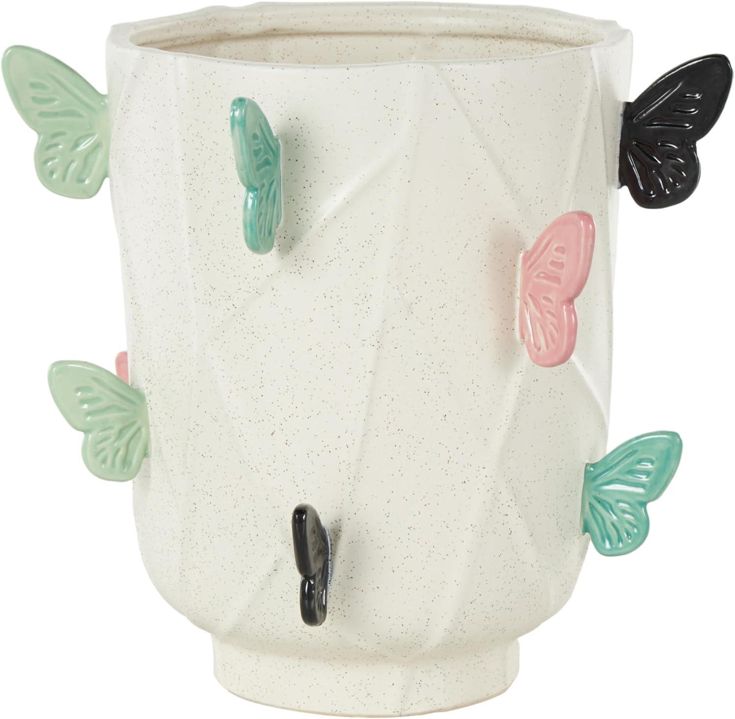 image:imageDeco 79 Ceramic Butterfly Decorative Vase Wide Centerpiece Vase with Multicolor Accents Flower Vase for Home Decoration 9 x 10 x 16 WhiteWhite