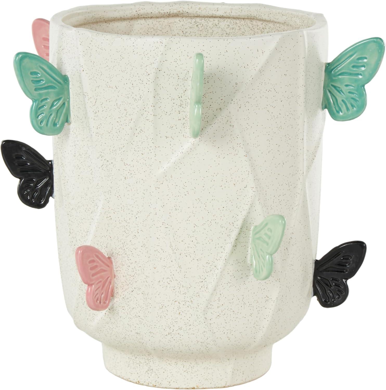 image:imageDeco 79 Ceramic Butterfly Decorative Vase Wide Centerpiece Vase with Multicolor Accents Flower Vase for Home Decoration 9 x 10 x 16 WhiteWhite