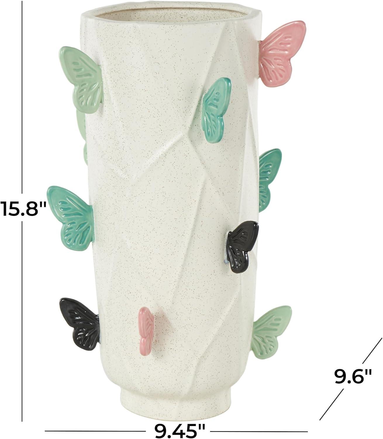 image:imageDeco 79 Ceramic Butterfly Decorative Vase Wide Centerpiece Vase with Multicolor Accents Flower Vase for Home Decoration 9 x 10 x 16 WhiteWhite
