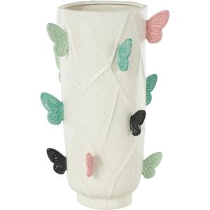 image:imageDeco 79 Ceramic Butterfly Decorative Vase Wide Centerpiece Vase with Multicolor Accents Flower Vase for Home Decoration 9 x 10 x 16 WhiteWhite