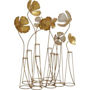 image:imageDeco 79 Metal Floral Decorative Sculpture Home Decor Statue with Wire Vases and Mesh Netting Detail Accent Figurine 16 x 9 x 21 Gold