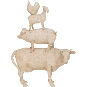 image:imageDeco 79 Polystone Farm Animals Decorative Sculpture Stacked Home Decor Statue Accent Figurine 11 x 3 x 14 BrownCream