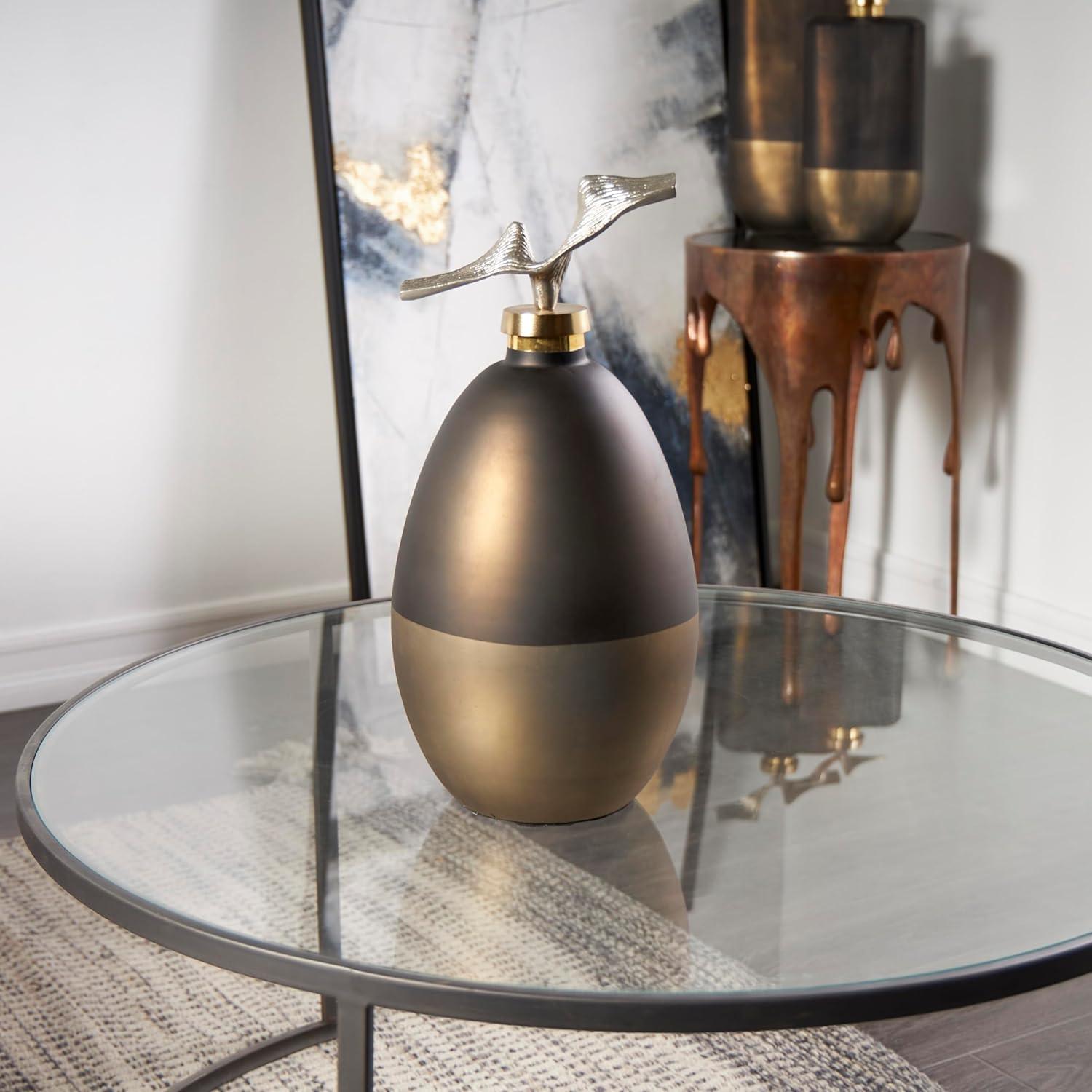 image:imageDeco 79 Glass Abstract Living Room Decorative Jars Colorblock Decorative Container with Gold Accents and Silver Wave Designed Top Jar with Lid 8 x 8 x 17 Bronze