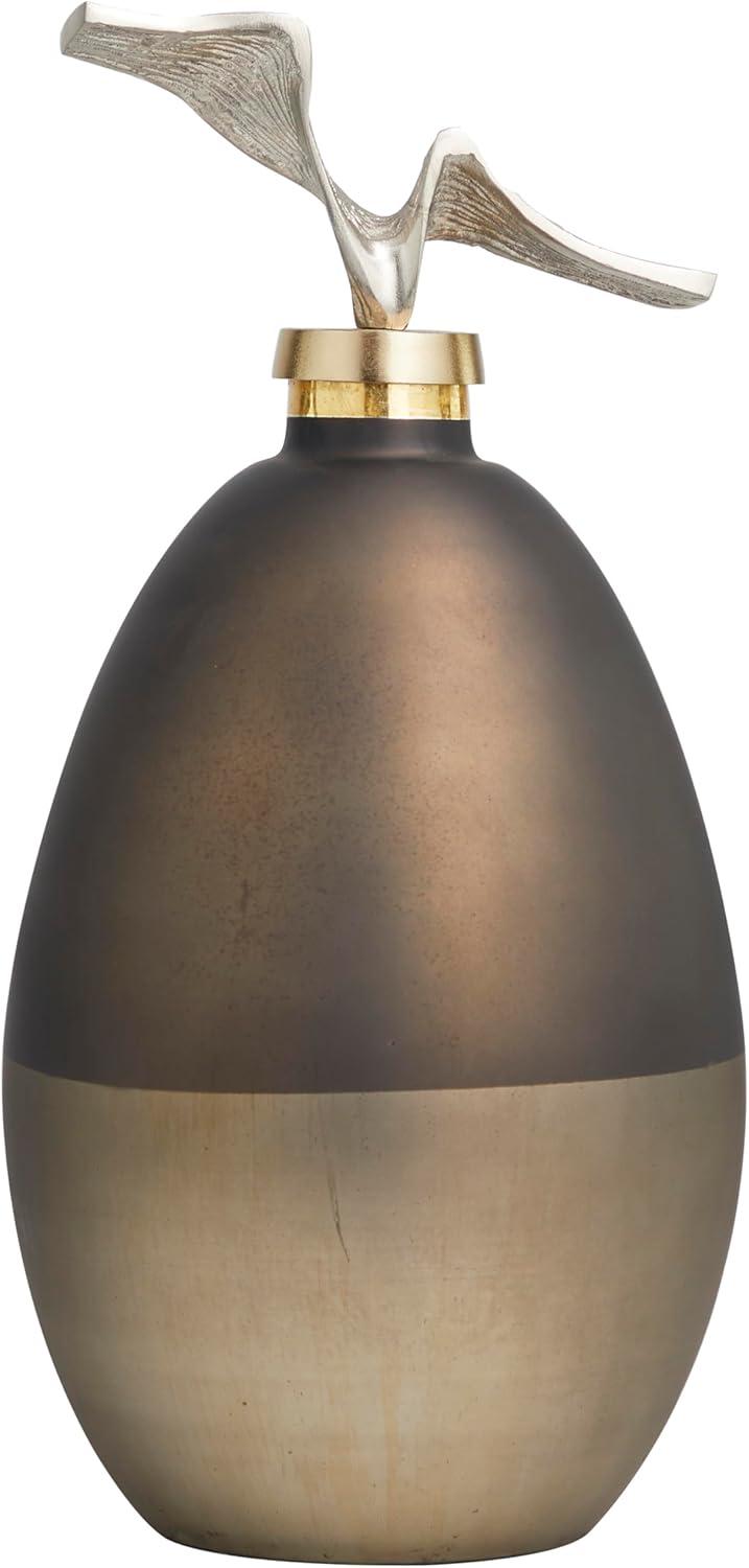 image:imageDeco 79 Glass Abstract Living Room Decorative Jars Colorblock Decorative Container with Gold Accents and Silver Wave Designed Top Jar with Lid 8 x 8 x 17 Bronze