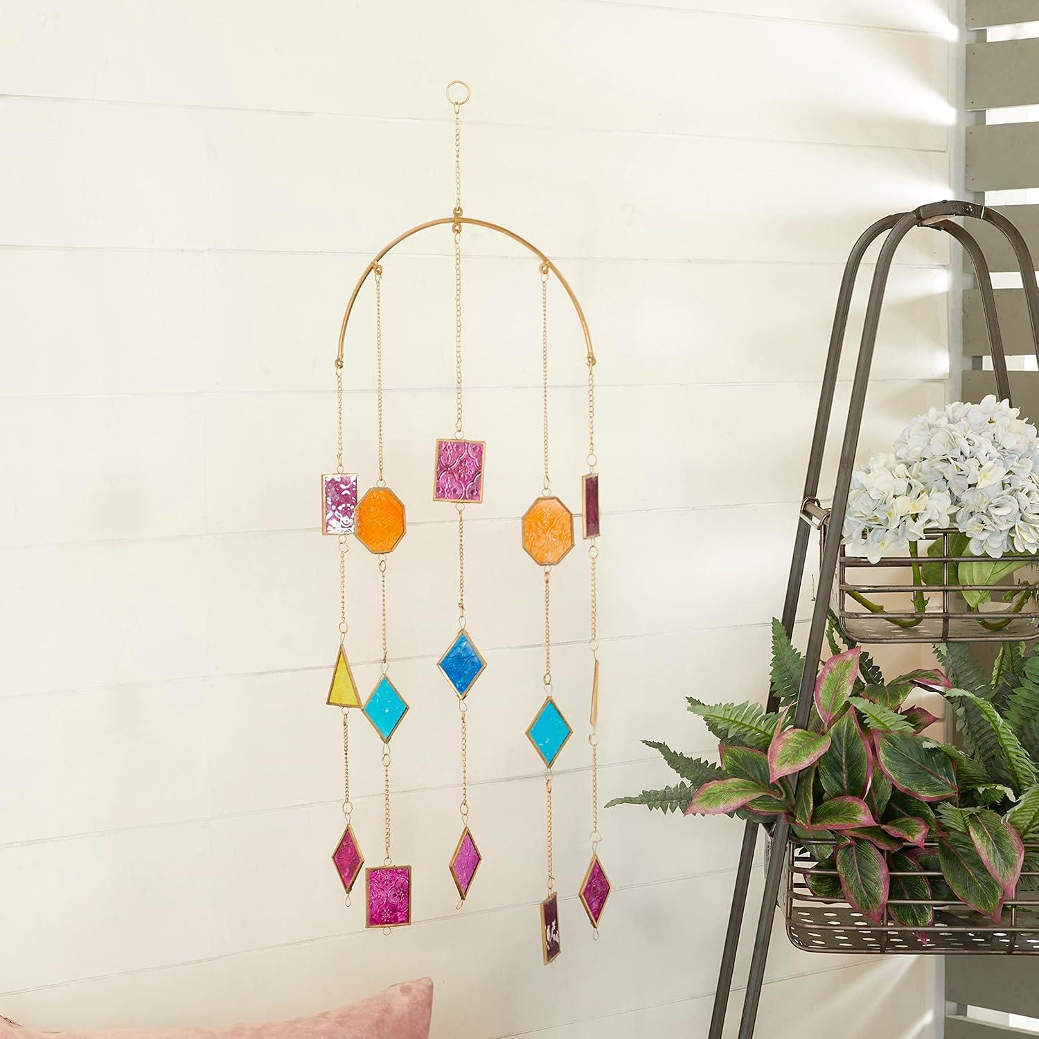 image:imageThe Novogratz Metal Geometric Indoor Outdoor Windchime with Stained Glass 14 x 2 x 34 Multi Colored