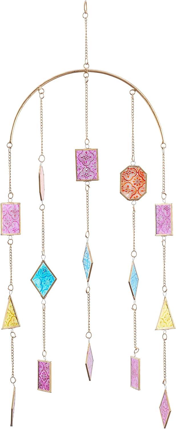 image:imageThe Novogratz Metal Geometric Indoor Outdoor Windchime with Stained Glass 14 x 2 x 34 Multi Colored