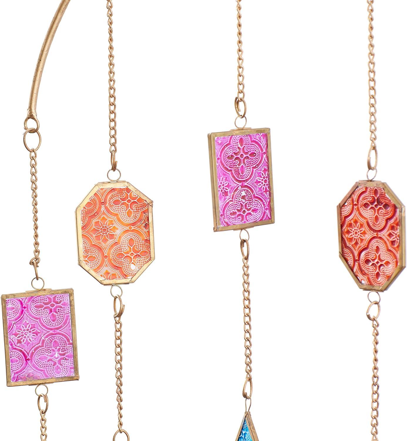 image:imageThe Novogratz Metal Geometric Indoor Outdoor Windchime with Stained Glass 14 x 2 x 34 Multi Colored