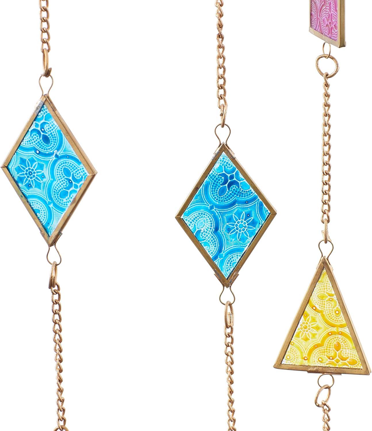 image:imageThe Novogratz Metal Geometric Indoor Outdoor Windchime with Stained Glass 14 x 2 x 34 Multi Colored