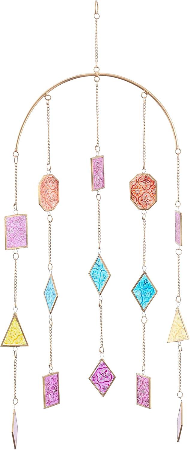 image:imageThe Novogratz Metal Geometric Indoor Outdoor Windchime with Stained Glass 14 x 2 x 34 Multi Colored