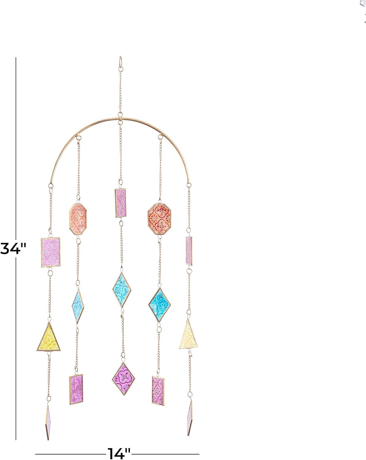image:imageThe Novogratz Metal Geometric Indoor Outdoor Windchime with Stained Glass 14 x 2 x 34 Multi Colored