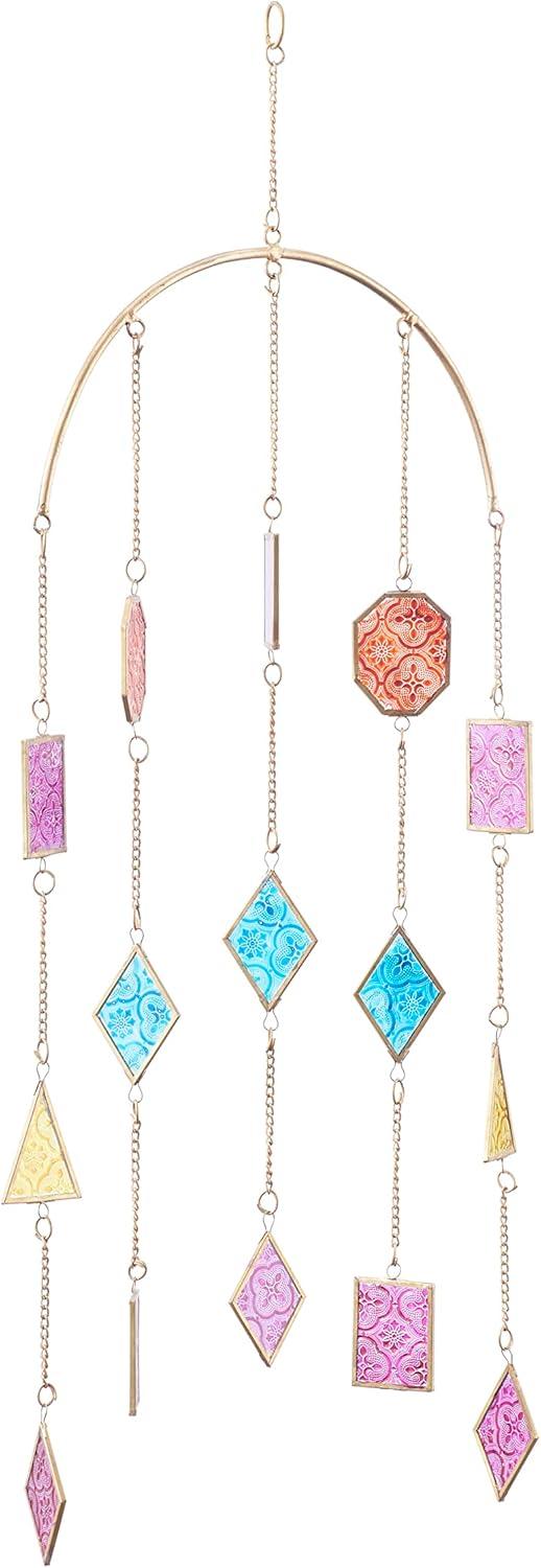 image:imageThe Novogratz Metal Geometric Indoor Outdoor Windchime with Stained Glass 14 x 2 x 34 Multi Colored