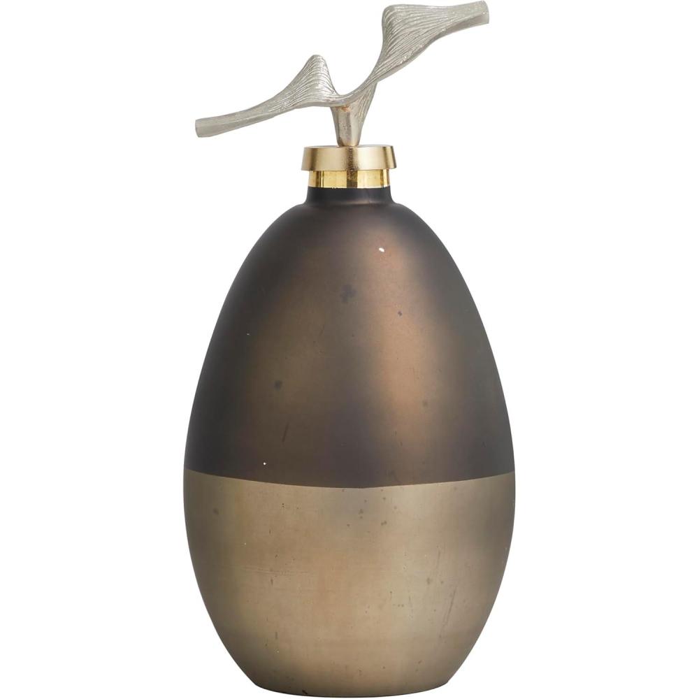 image:imageDeco 79 Glass Abstract Living Room Decorative Jars Colorblock Decorative Container with Gold Accents and Silver Wave Designed Top Jar with Lid 8 x 8 x 17 Bronze